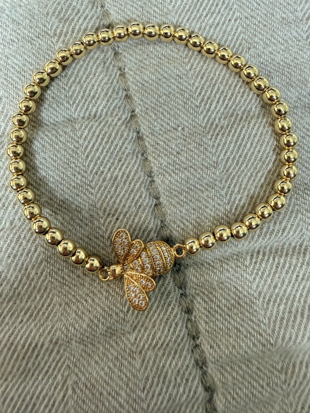 Gold Bee Beaded Stretch Bracelet
